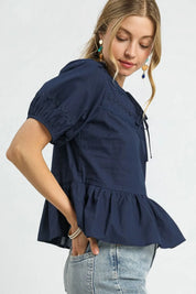 Umgee Tie Front Puff Sleeve Blouse | Daverri Fashions
