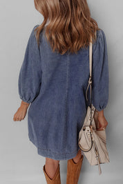 Tie Neck Long Sleeve Mini Denim Dress | Mini Dresses Daverri Fashions