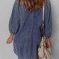 Tie Neck Long Sleeve Mini Denim Dress - DAVERRI FASHIONS