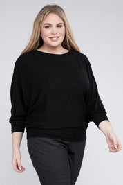 Zenana Plus Batwing Sleeve Knit Top-Casual Comfort Shirts & Tops