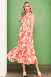 ORANGE Lime 'N' Chili Sleeveless Floral Print V-Neck Midi Dress | Daverri Fashions