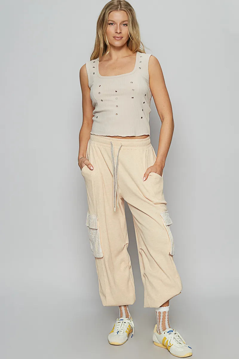 POL Drawstring Lace Pocket Patch Joggers | Joggers Daverri Fashions