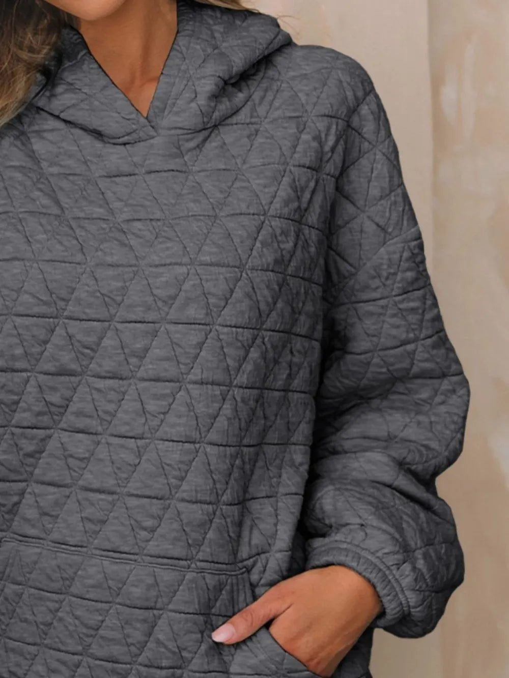 Textured Long Sleeve Hoodie with Pockets | Hoodies Daverri Fashions