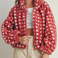 Daverri Plaid Zip Up Sherpa Jacket in cozy red and white checkered fleece