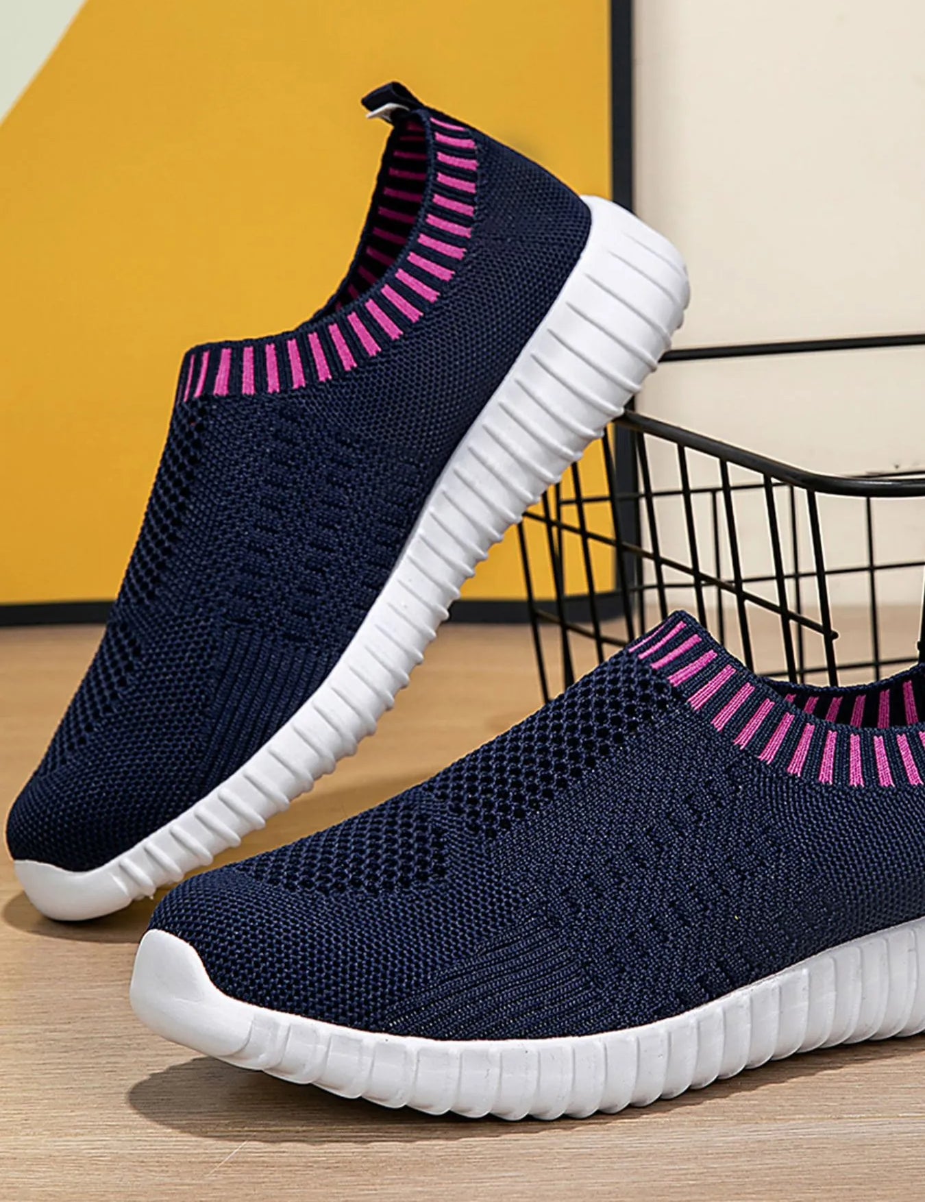 Navy Breathable Knit Slip-On Athletic Sneakers | Sneakers Daverri Fashions