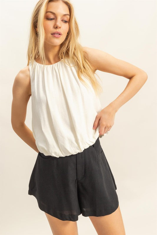 HYFVE Bubble Hem Round Neck Sleeveless Blouse OFF WHITE Blouses