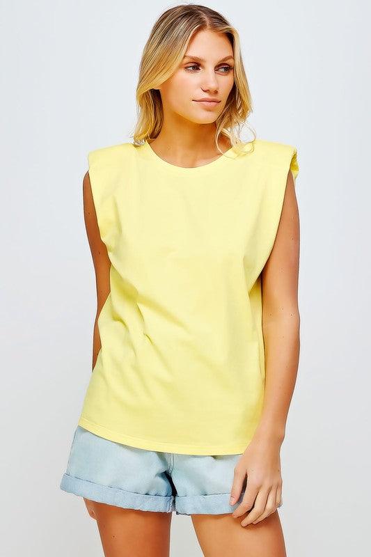 Shoulder Pad Muscle Tee in Yellow-DAVERRI FASHIONS