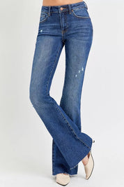 RISEN Full Size Distressed Mid Rise Flare Jeans Plus Size | Jeans Daverri Fashions