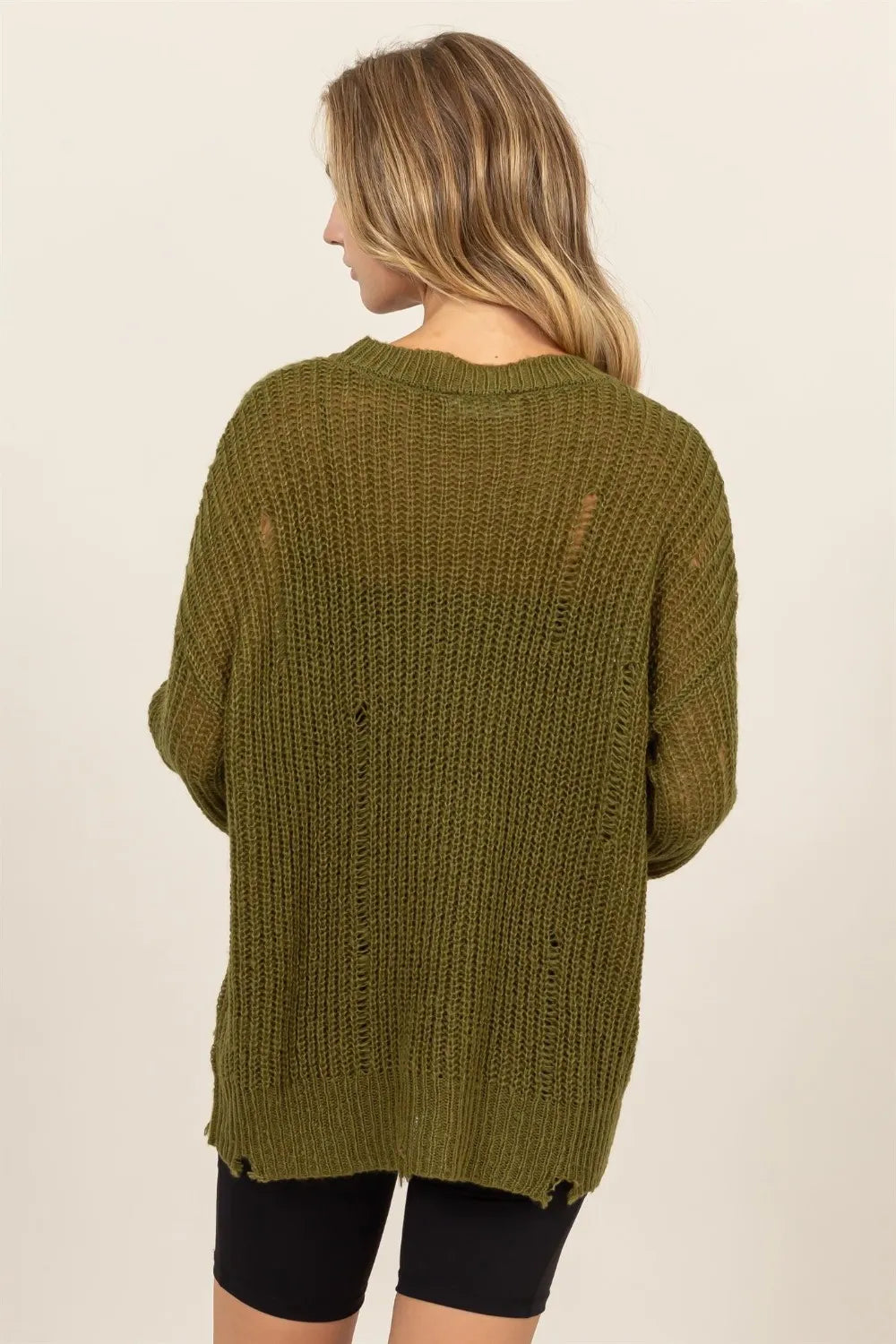 HYFVE Distressed Long Sleeve Knit Top | Knit Tops Daverri Fashions