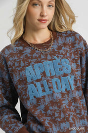 Umgee Scenic Print Cropped Sweatshirt Chocolate | Sweatshirts Daverri Fashions
