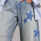Contrast Star Wide Leg Jeans - DAVERRI FASHIONS
