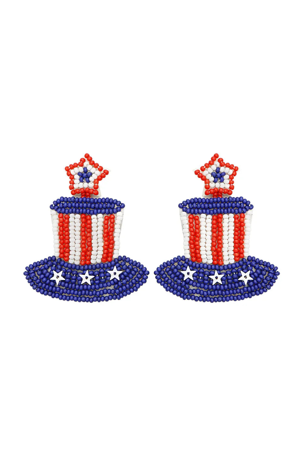 American Red/White/Blue Top Hat Beaded Earrings | 07-01-25 Summer Sale Daverri Fashions