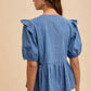 Annie Wear Stripe Front Bow Denim Peplum Blouse