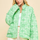 Davi & Dani Vintage Print Open Front Jacket with Pockets Neon Green