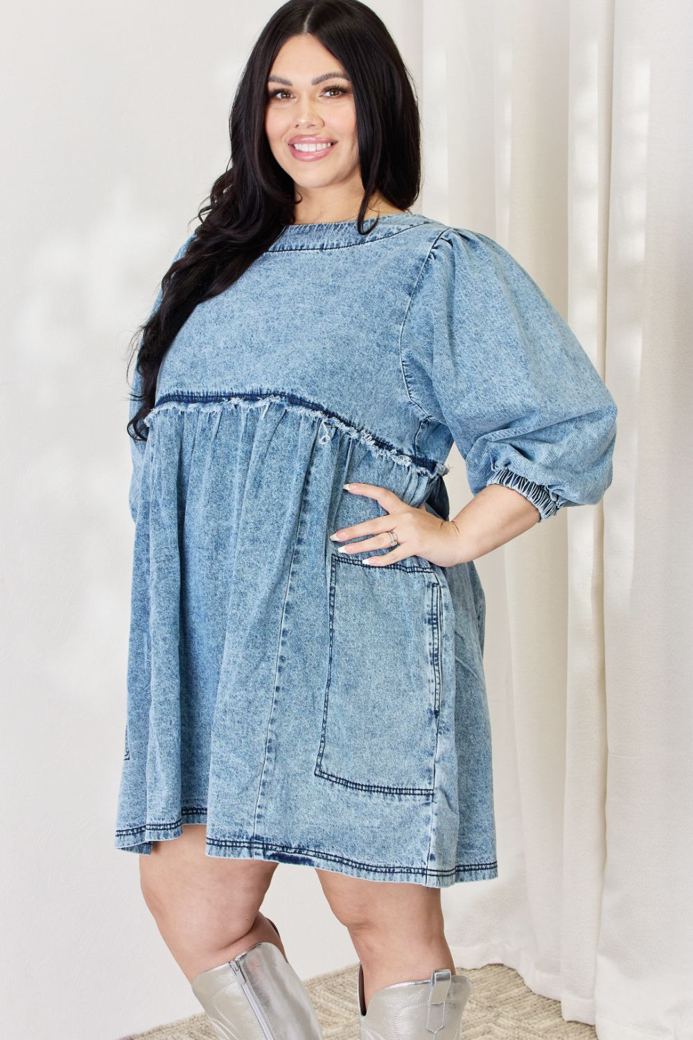 HEYSON Full Size Oversized Denim Babydoll Dress Babydoll Dresses