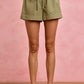 SO ME olive green twill shorts with elastic waist drawstring and pockets