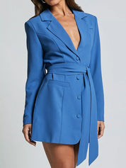 Lapel Collar Tie Waist Mini Blazer Dress | Mini Dresses Daverri Fashions