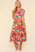 Haptics floral midi dress in vibrant pink, orange, teal hues with pockets
