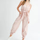 MABLE Washed Fabric Spaghetti Strap Waist Belted Jumpsuit Jumpsuits