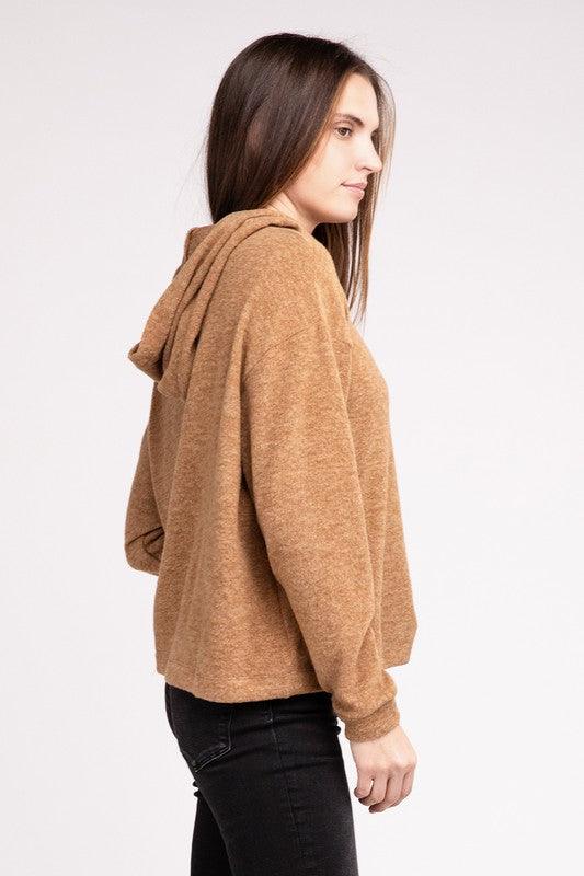 Hooded Brushed Melange Hacci Sweater Sweaters