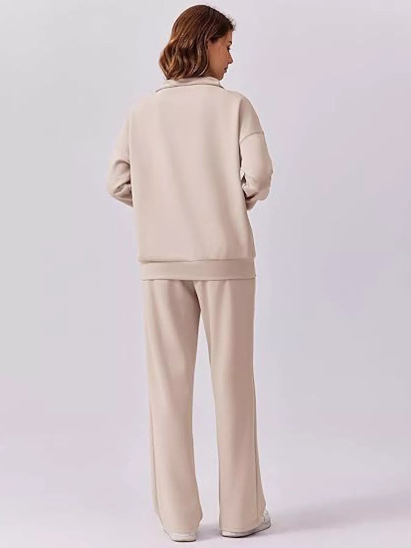 Daverri relaxed fit beige quarter-zip sweatsuit set