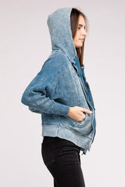 Zenana Acid Washed Hoodie Jacket Coats & Jackets