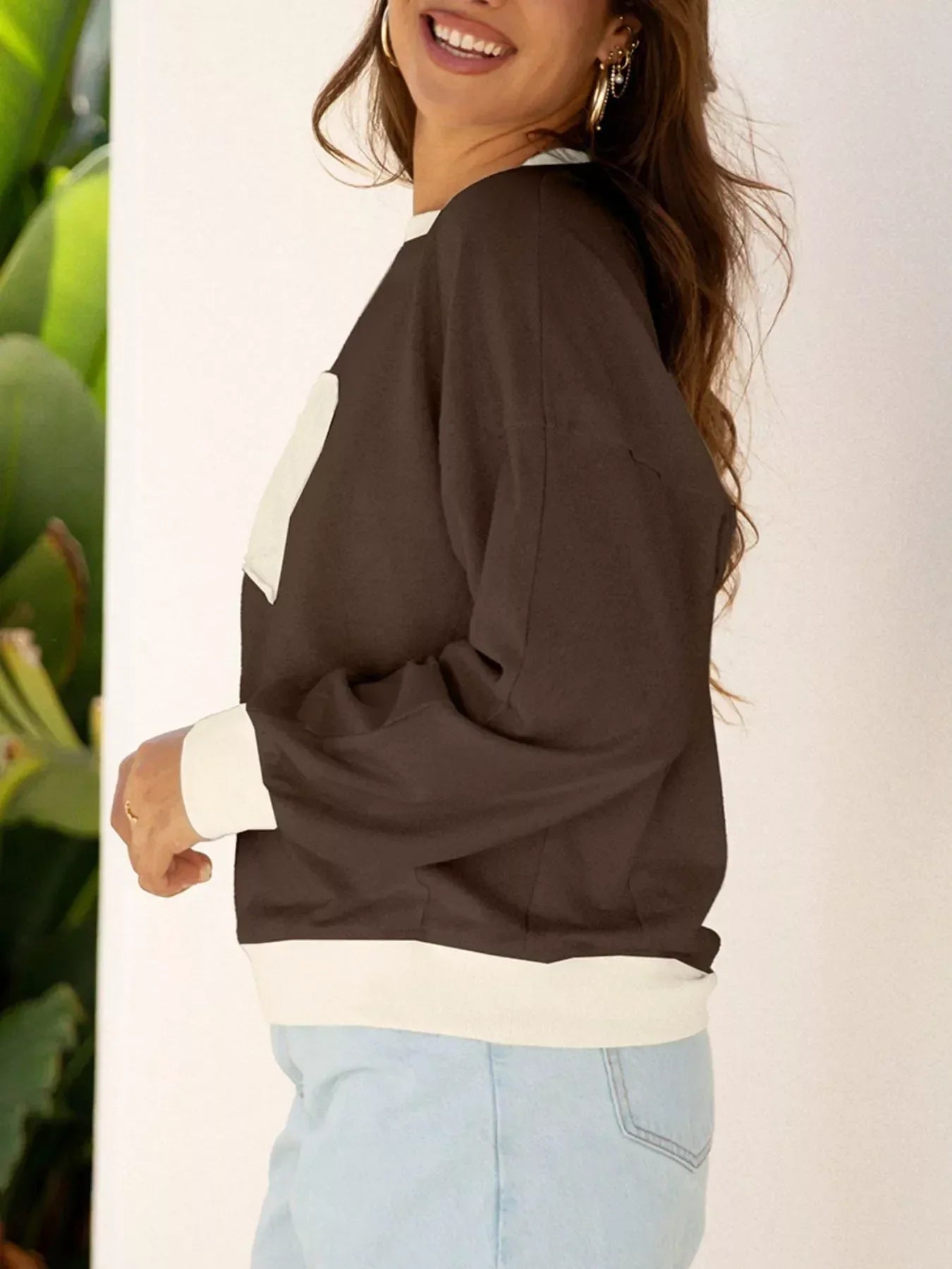 Flower Patch Drop Shoulder Sweatshirt - DAVERRI FASHIONS