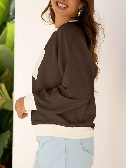 Flower Patch Drop Shoulder Sweatshirt - DAVERRI FASHIONS