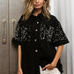 BiBi Sequin Detail Raw Hem Short Sleeve Shirt - DAVERRI FASHIONS
