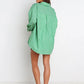 Green and white striped oversized button-up shirt dress from set