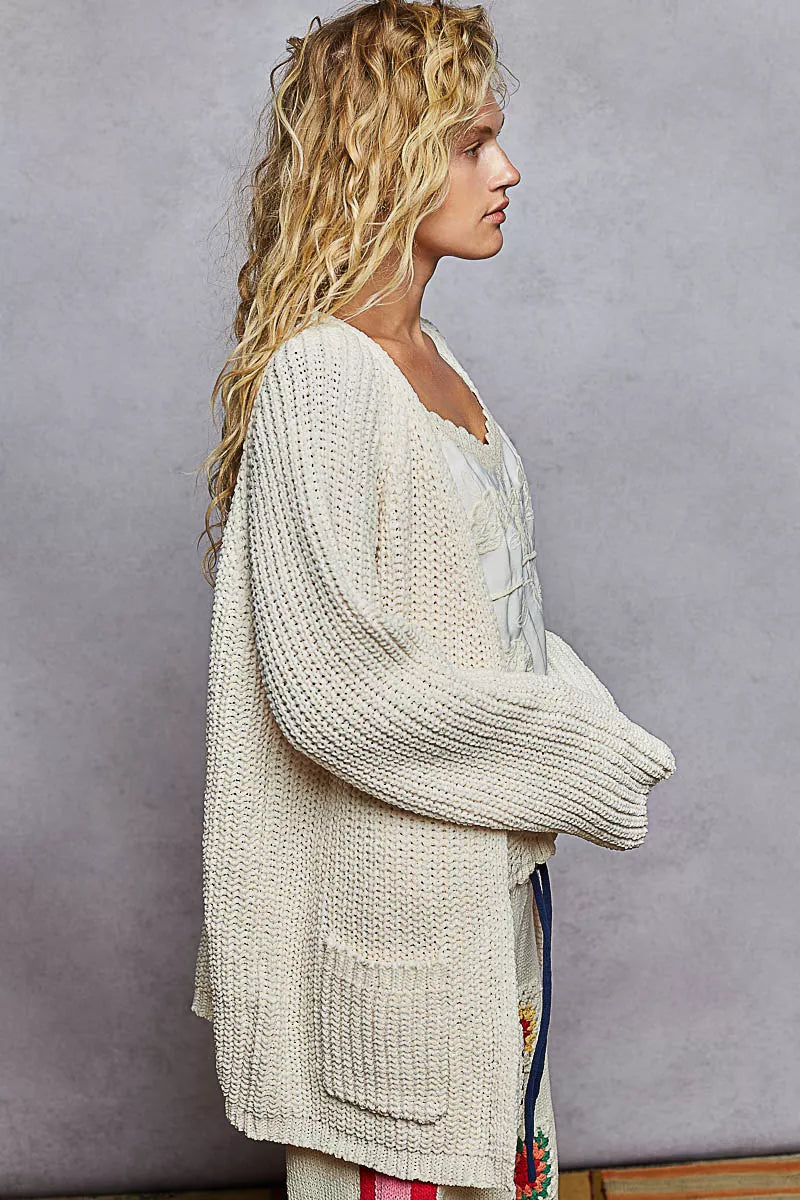 POL Open Front Knit Cardigan with Front Pocket | Cardigans Daverri Fashions