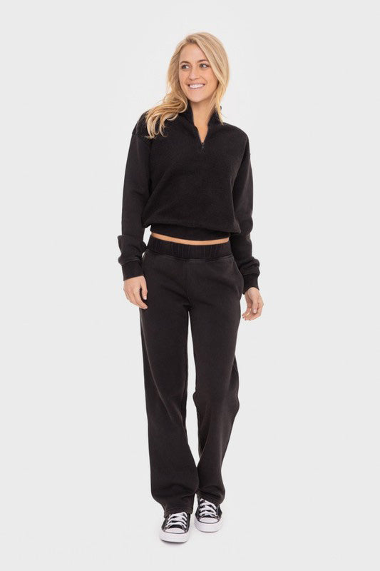 Mono B Elastic Waist Fleece Pants with Pockets | Daverri Fashions