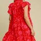 Umgee Red Two Tone Floral Print Ruffle Cap Sleeve Mini Dress Mini Dresses