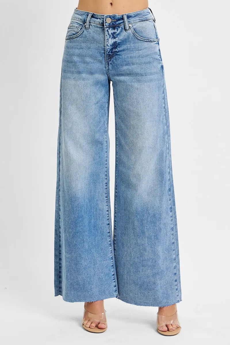 RISEN Full Size Tummy Control High Rise Ankle Palazzo Jeans Plus Size | Jeans Daverri Fashions
