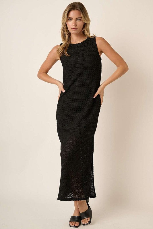 Mittoshop Side Slit Round Neck Sleeveless Dress Black