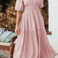 Daverri Fashions Puff Sleeve Pleated High Waist Flowy Midi Dress - DAVERRI FASHIONS