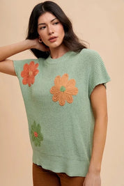 Annie Wear Large Flower Embo Dolman Sleeve Summer Sweater Top | Sweaters Daverri Fashions