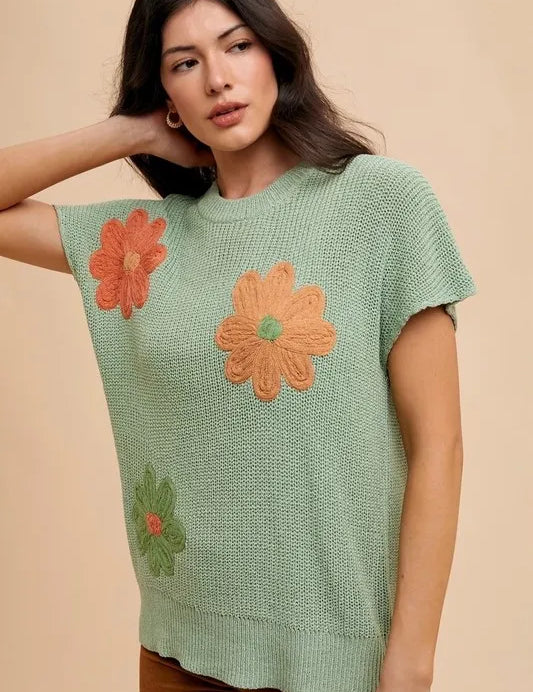 Annie Wear Large Flower Embo Dolman Sleeve Summer Sweater Top | Sweaters Daverri Fashions