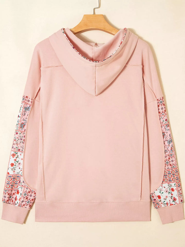 Floral Print Drawstring Long Sleeve Hoodie | Hoodies Daverri Fashions