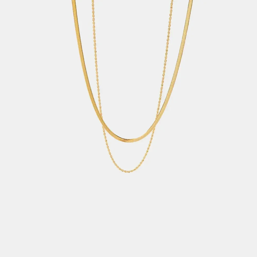 18K Gold-Plated Double-Layered Necklace - DAVERRI FASHIONS