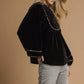 Umgee Velvet Long Sleeve Blouse with Contrast Trim - DAVERRI FASHIONS