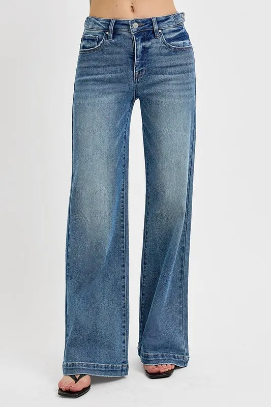 RISEN Full Size Tummy Control High Rise Wide Adjustable Waist Band Jeans Plus Size Medium Jeans
