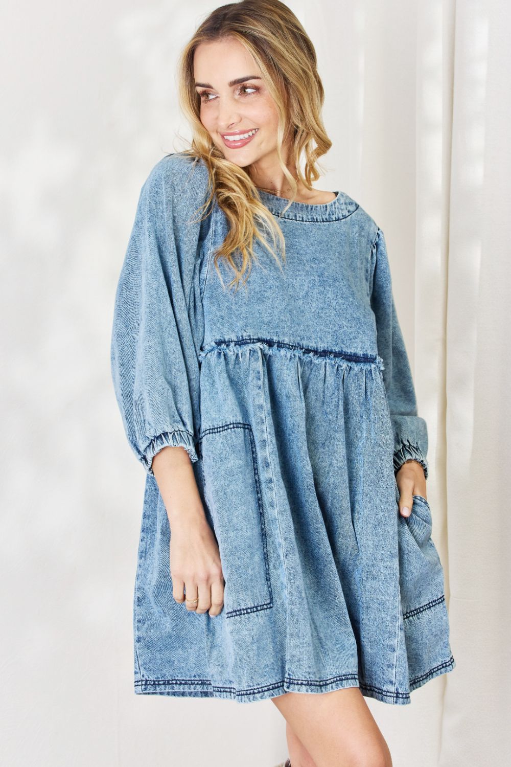 HEYSON Full Size Oversized Denim Babydoll Dress Babydoll Dresses