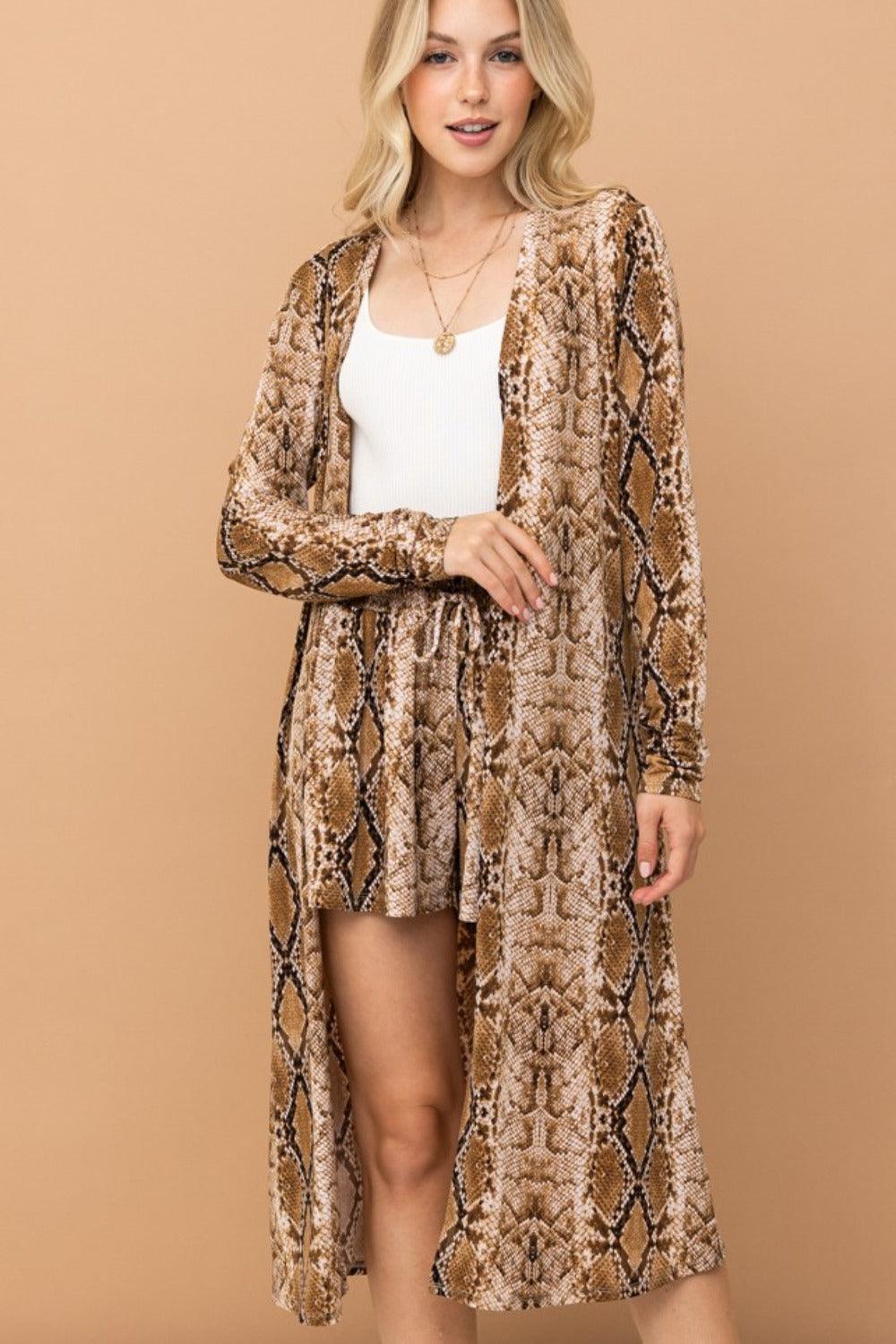 Snake And The Why Snake Print Kimono Open Front Longline Cardigan | Cardigans Daverri Fashions