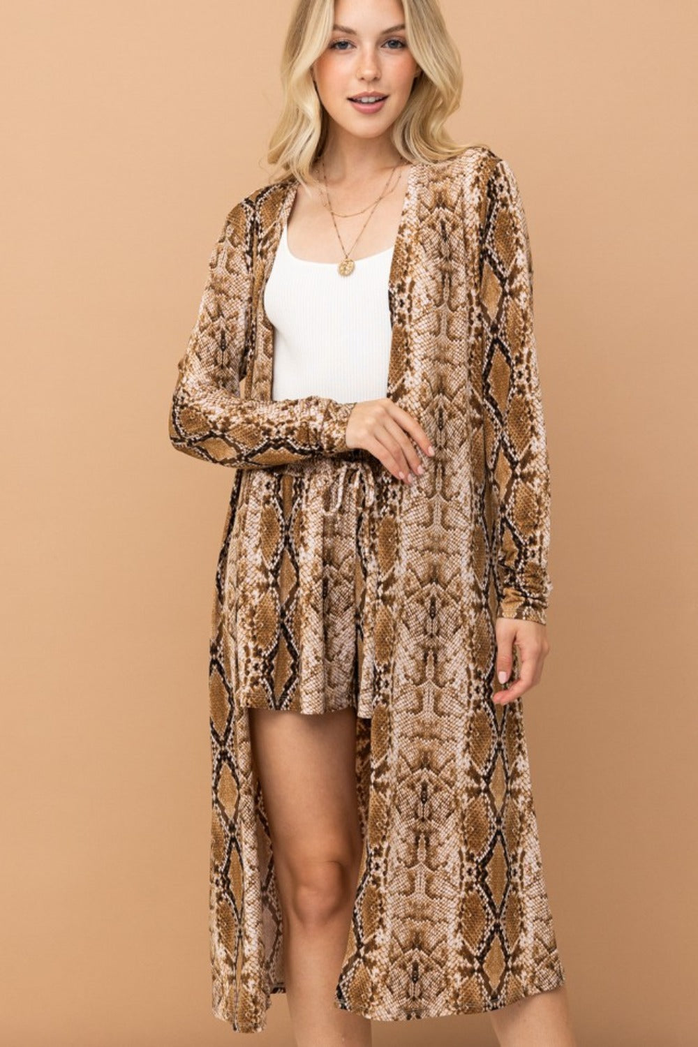 And The Why Snake Print Kimono Open Front Longline Cardigan Snake Cardigans