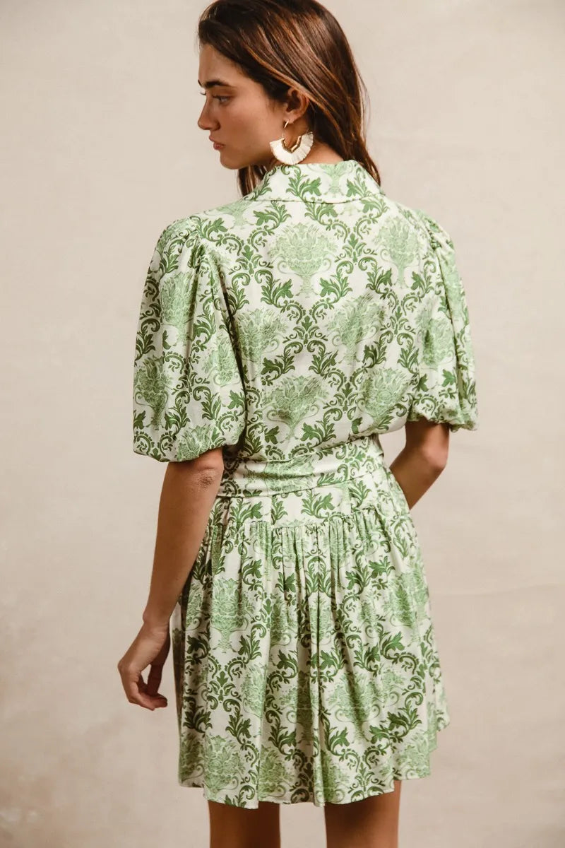 BiBi Tied Floral Short Sleeve Mini Shirt Dress | Mini Dresses Daverri Fashions