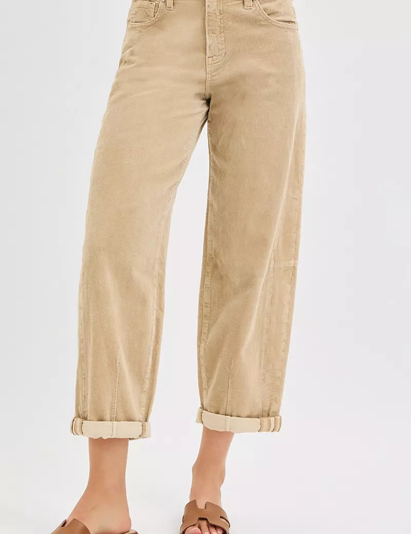 RISEN High Rise Crop Barrel Cordurory Pants | Daverri Fashions