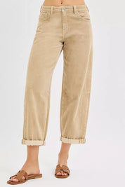 RISEN High Rise Crop Barrel Cordurory Pants | Daverri Fashions