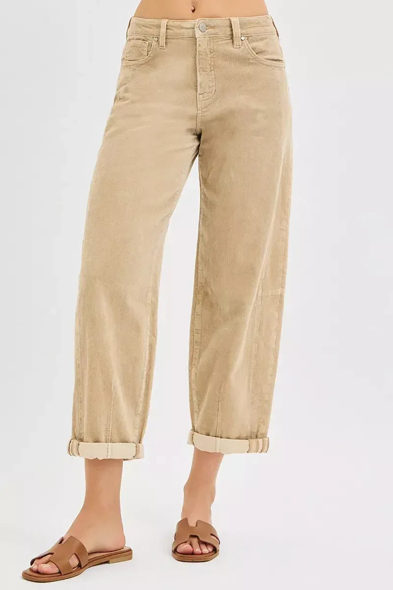 RISEN High Rise Crop Barrel Cordurory Pants - DAVERRI FASHIONS