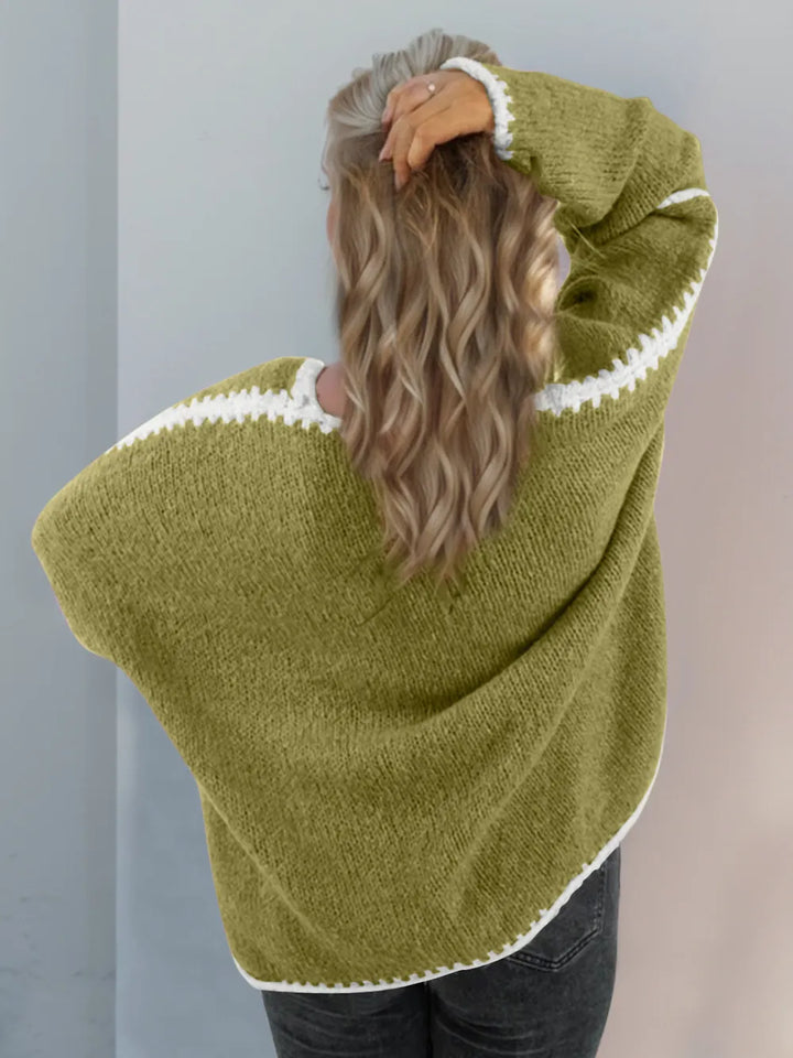 Double Take Contrast Open Front Dropped Shoulder Cardigan | Cardigans Daverri Fashions